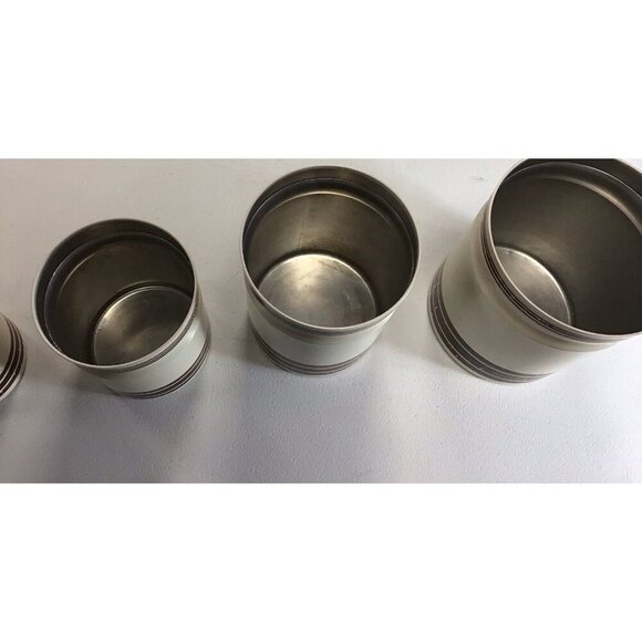 Vintage/Retro Set 4 Kromex Tan Brown Stripes Nesting Aluminum Canisters W/ LIDS - Picture 4 of 8